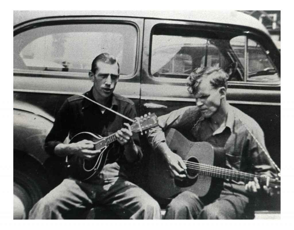 Doc Watson and Clarence "Frog" Greene playing in the streets of Boone, NC in the 1950's.